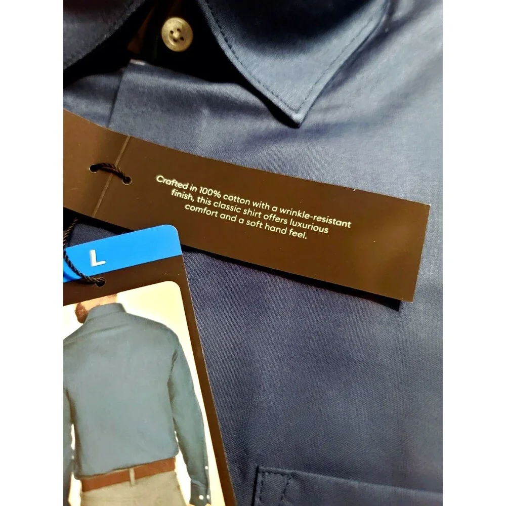 Banana Republic Men's L Slim Fit Non-Iron Cotton Button Dress Shirt Blue 17.5x36